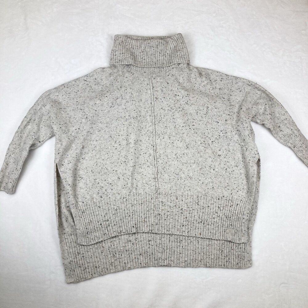Kaisley Turtleneck Sweater Large Confetti Beige Oversized Dolman Sleeve Cowl